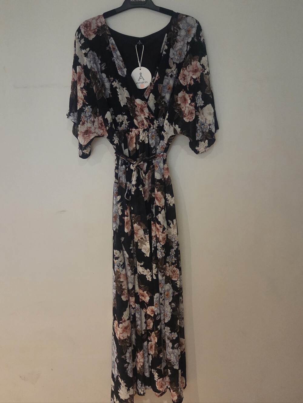 Floral Wrap Maxi Dress - Black with Blush & Cream Flowers